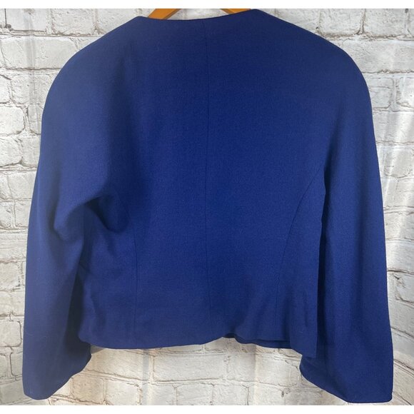 Vintage Albert Nipon Sz 4 Cropped Blazer Suit Jacket Royal Blue MOP Pearl Button - Picture 5 of 7